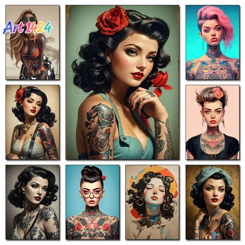 Vintage Tattooed Women Sexy Fashion Canvas Painting Modern Home Wall Art Print HD Pictures Posters Room Decoration Mural Cuadros