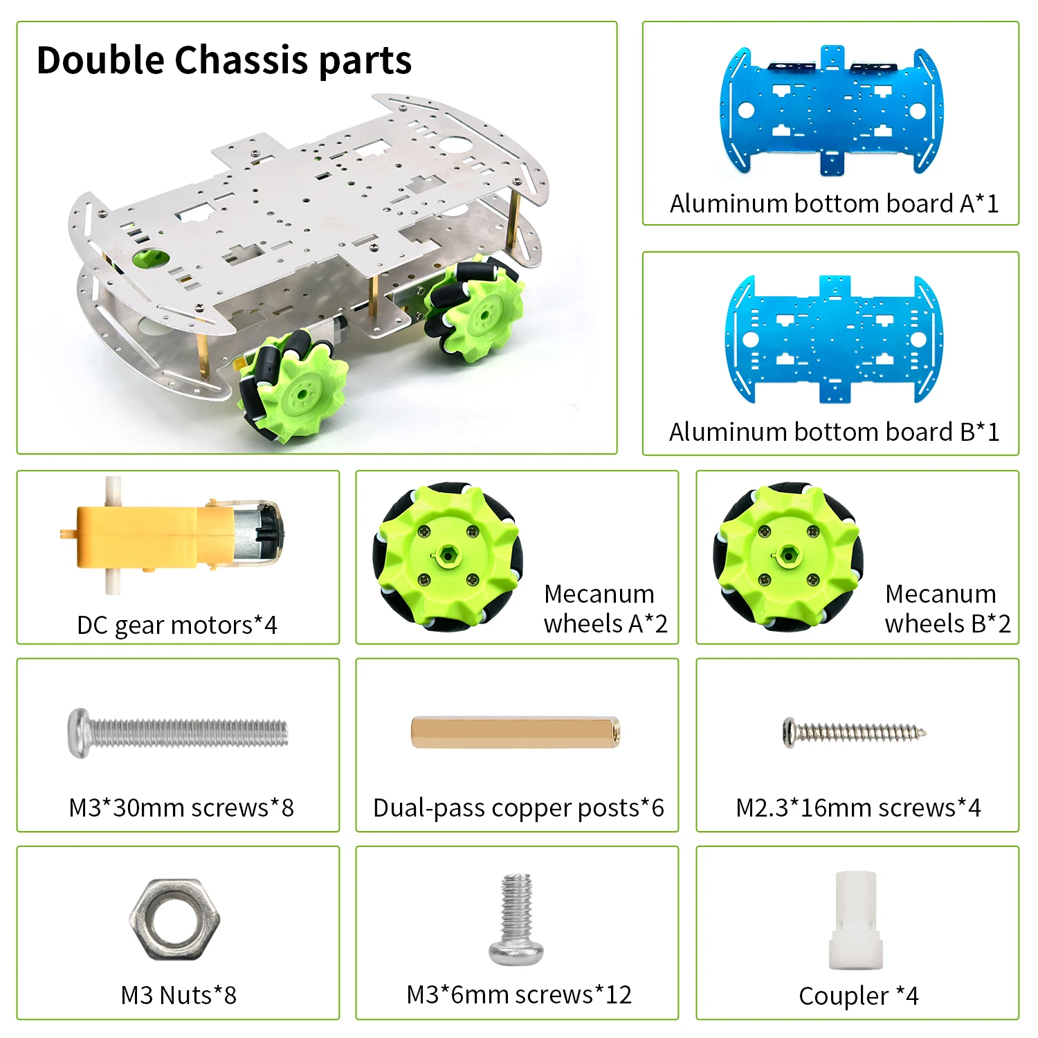 Keyestudio 4WD alluminio Mecanum Robot Car Bottom Board per Arduino Robot Single/Double Chassis Parts per Kit progetto intelligente fai da te