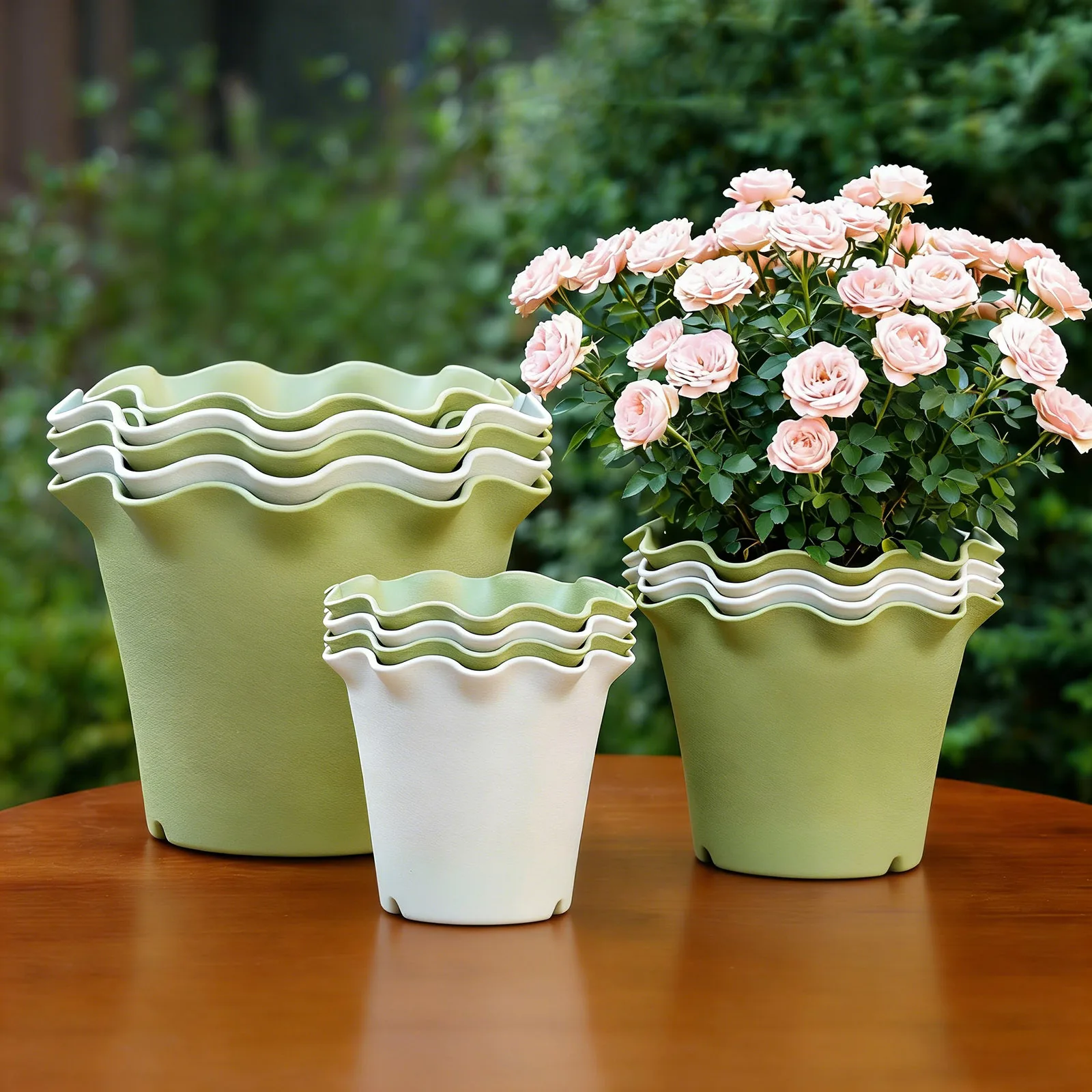 Thickened Plastic Flowerpot With Leaf Edge Indoor Balcony Wavy Edge Flower Pot for Outdoor Garden Coutyard Plant Pots