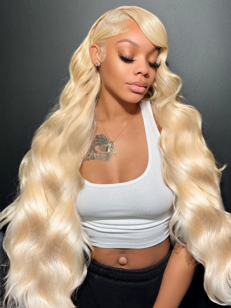 High Density 13x6 Lace Front Human Hair Wigs 613 Honey Blonde Color Body Wave 30 40 Inch 13x4 Lace Frontal Wig For Women