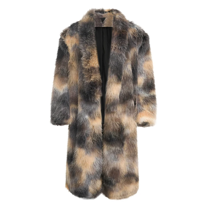 LUZHEN Scarf Decorate High Quality Luxury Imitation Fur Coat Cold Original Personalized Color Contrast Men Long Outerwear LZ7279