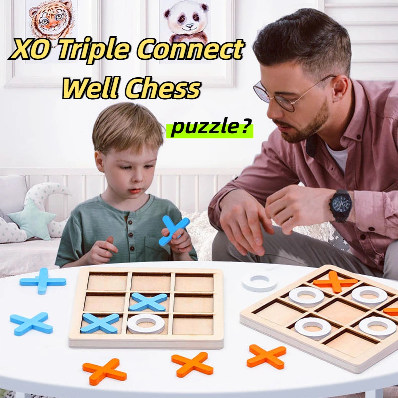 Wooden Toy XO Mini Chess Interaction Puzzle Training Brain Montessori Play Game Learing Early Educational Toys For Children Kids