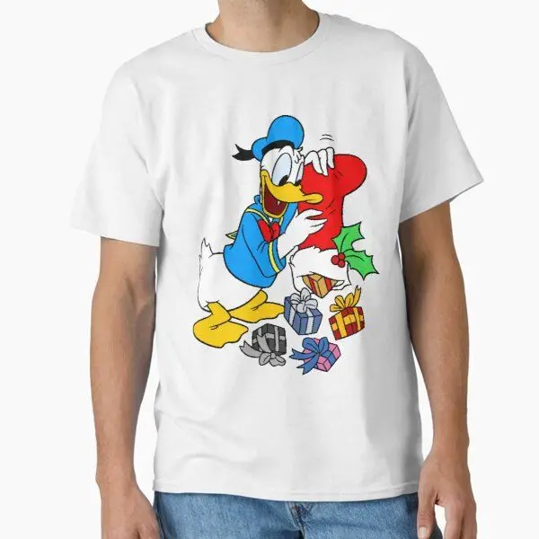 

Christmas Mickey Minny Donald Duck Print Loose Comfortable Casual Cotton T-shirt Short Sleeved Men and Women with The Same Style