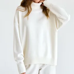 Fall Fashion Sweaters Thick Long Seleve Top Oversized Turtleneck Women Pullovers White Knitted Womens Sweaters High Neck Preppy