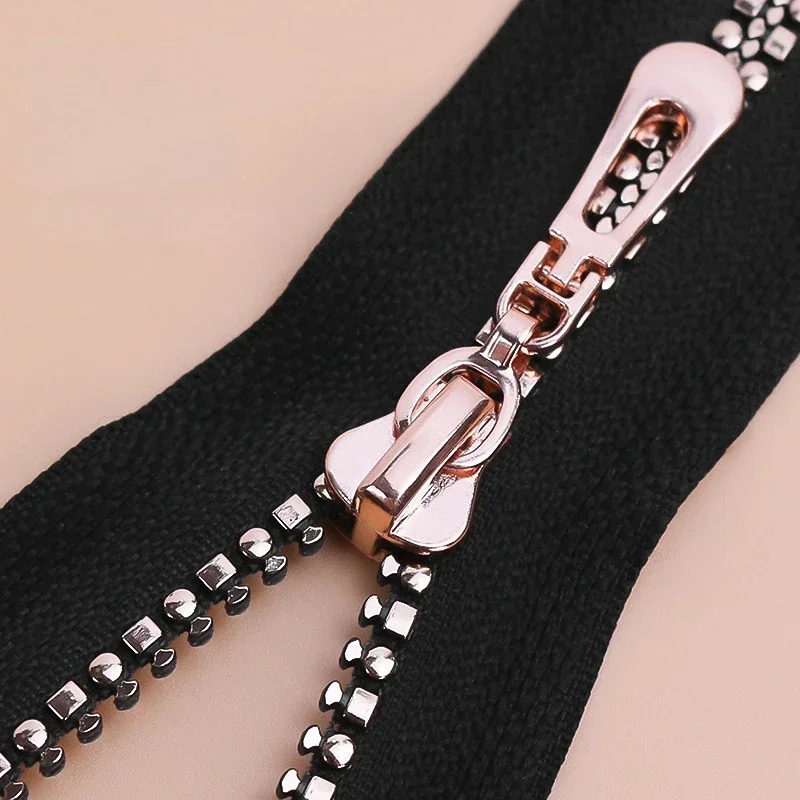 5 Pcs 5# Rose Gold Pretty Zippers 40/60/80cm Open-end Auto Lock Zippers Special Teeth Resin Zippers Coat Jacket Accessories