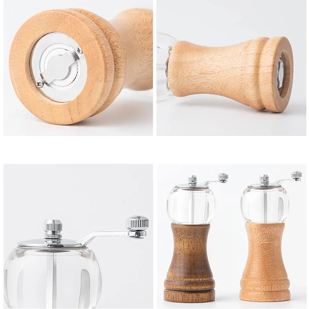 Premium Solid wood acrylic Salt and Pepper Grinder Manual Salt and Pepper Mills Wooden Shakers with Adjustable Core-Salt Grinder