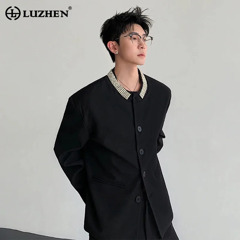 

LUZHEN 2025 элегантный оригинальный ромбовидный лоскутный дизайн шеи повседневный пиджак пальто мужская мода высокое качество красивая куртка JY4469