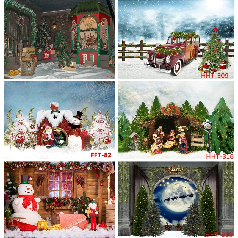 

SHUOZHIKE Christmas Day Photography Backdrops Snowman and Pine Trees Forest Garland Photo Studio Background FSS-115