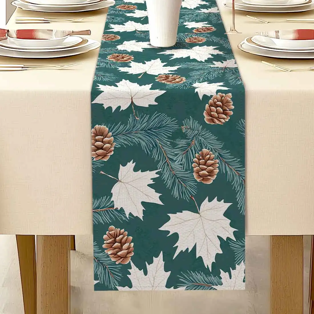 Colorful Autumn Maple Leaves Polyester Table Runners Wedding Decoration Durable Kitchen Dining Table Runners Party Supplies