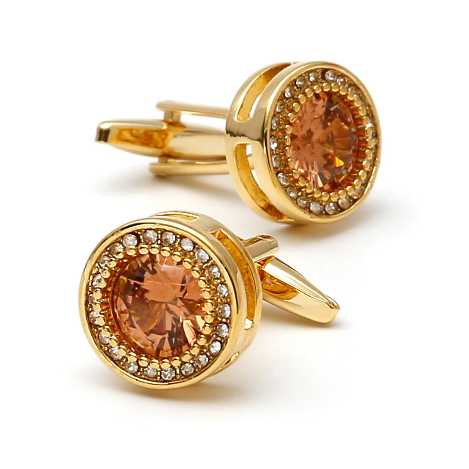 

Men's Cufflinks, Light Luxury Zircon Rhinestones Round Gold Copper Shirt Sleeve Staples XK23037