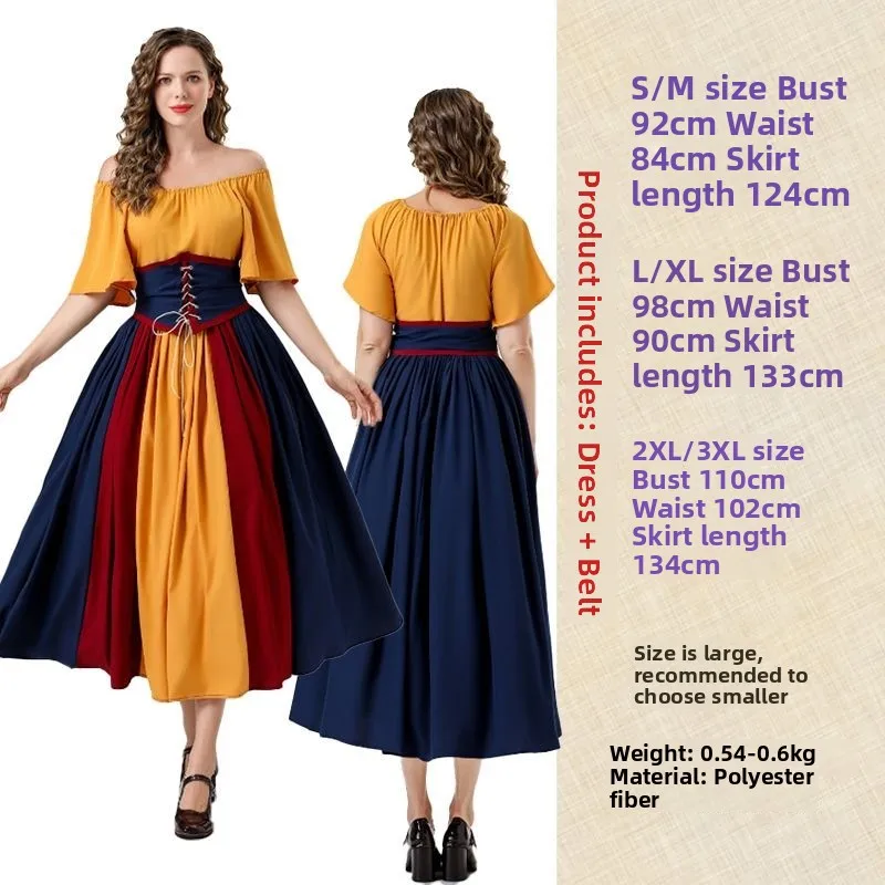 

Medieval Court Performance Dress Vintage One-Shoulder Waist-Cinching Long Gown Stage Performance Costume Women's Fashion