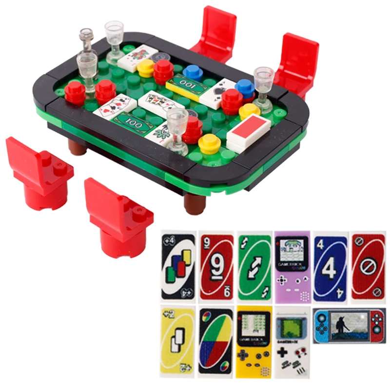 City Casino Games Building Blocks Slots Ski Ball Game Console Mahjong Poker Ski Ball Chess Tables MOC Bricks Toys