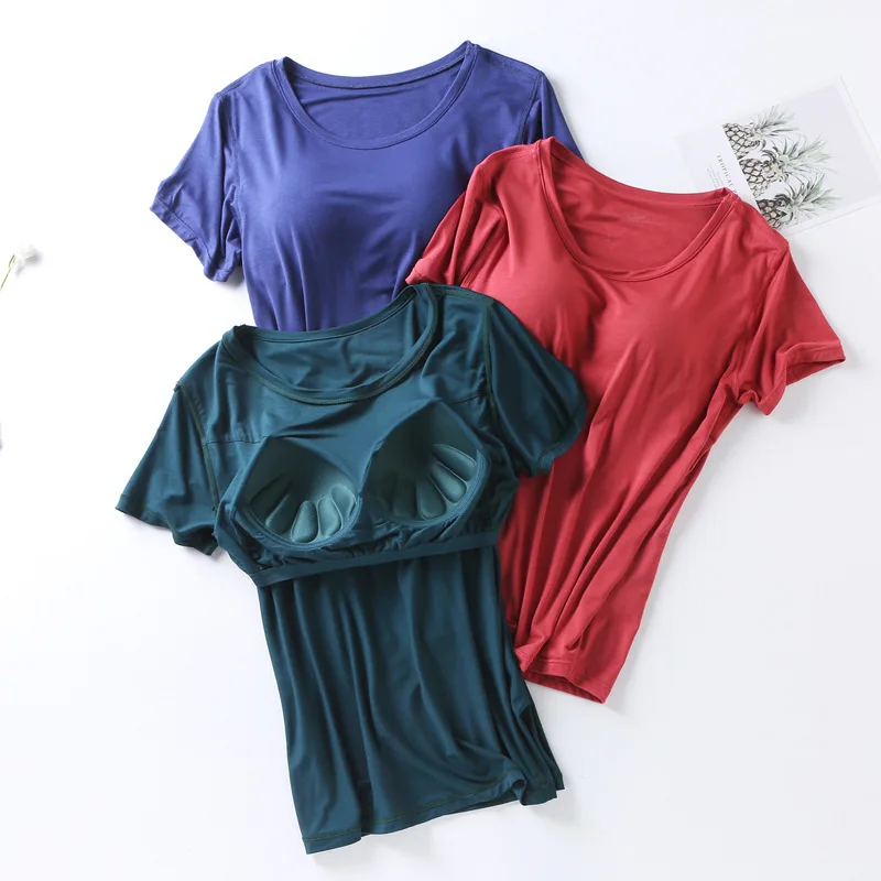 M-4XL Modal Comfortable Sleep Shirts For Women Short Sleeve One Piece Pajamas Tops Chest Pad Summer Nightwear Home T-shirt