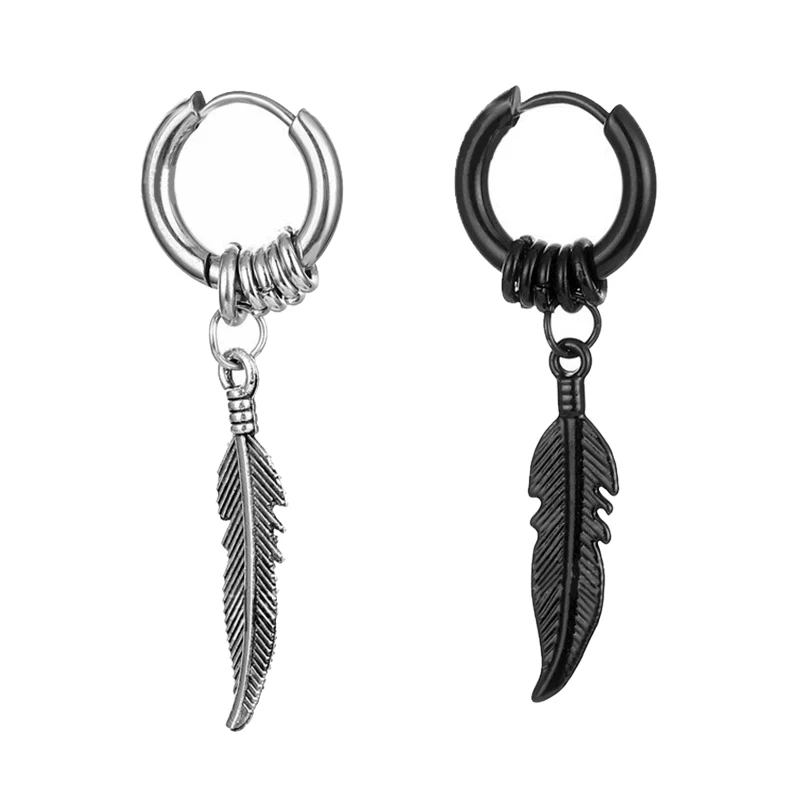 2pc korean Fashion Cross feather Stud Earrings Punk Rock Style For Women men High Quality Stainless steel Hiphop Ear Jewelry