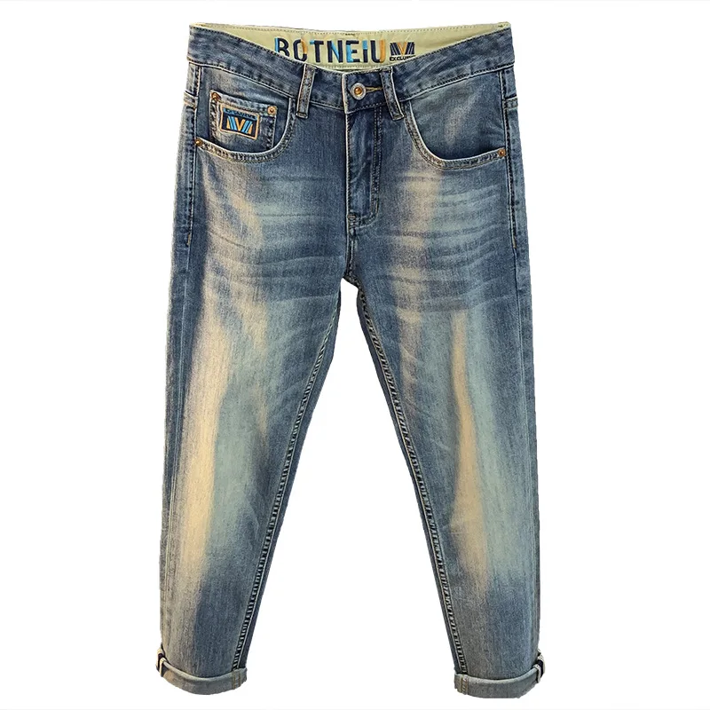 Jeans Herren Sommer High-End Baumwolle Stretch Slim Fit Röhren hose gewaschen lässig All-Match Mode Jeans hose