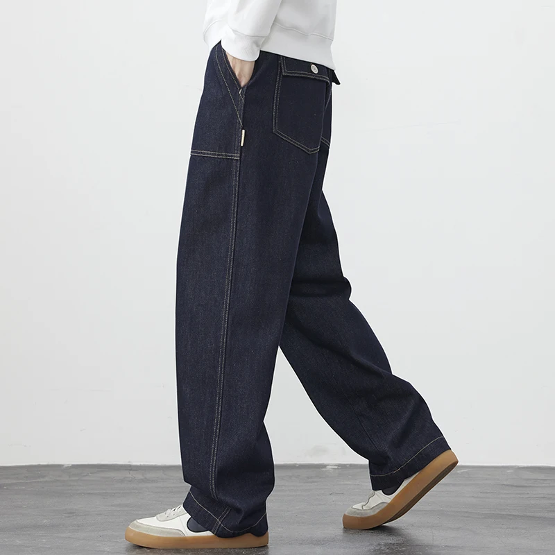 

Men's Japanese Streetwear Fashion Loose Casual Straight Denim Baggy Pants Jeans Cityboy Wide Leg Trousers Plus Size Cargo Jeans