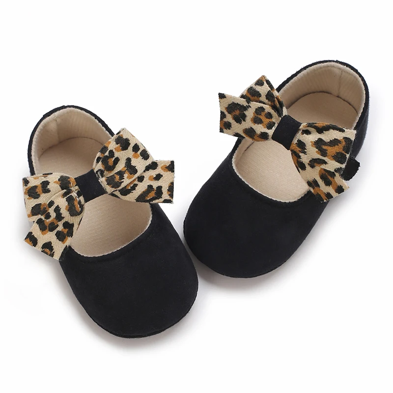 Lovely Leopard Bow Baby Shoes Fashion Princess Shoes Casual Sports Shoes Warm Toddler Soft Sole Anti Slip First Walker 0-18M