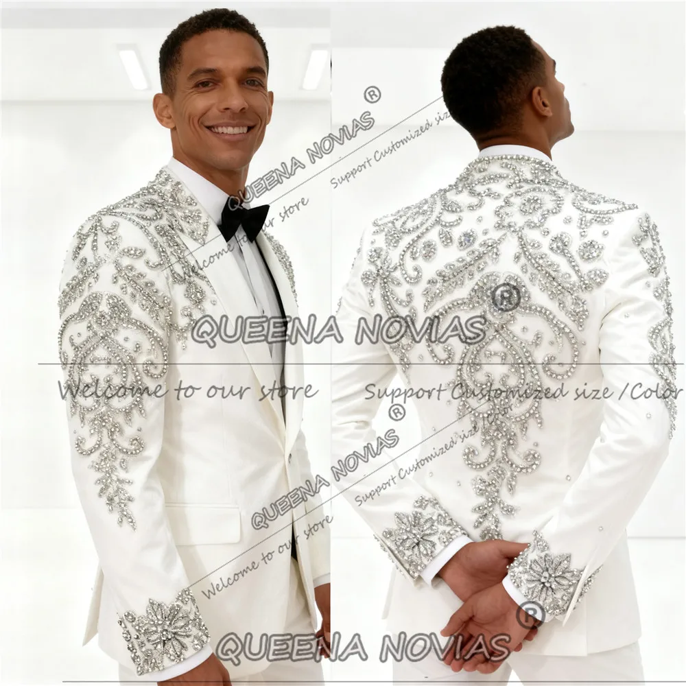 

Роскошные мужские костюмы из бисера для свадьбы, выпускного вечера, жениха, комплекты из 2 предметов, блейзеры для выпускного вечера, мужские костюмы, элегантные для мужчин