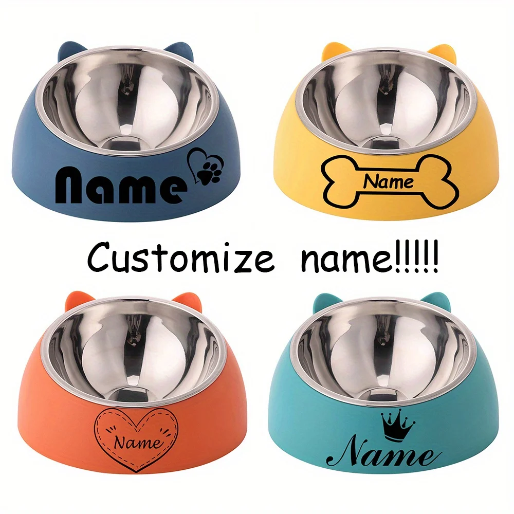 Personalized Set of Two Pet Bowls Made from PP And Stainless Steel, Suitable for Both Dogs And Cats, Perfect for Feeding And As
