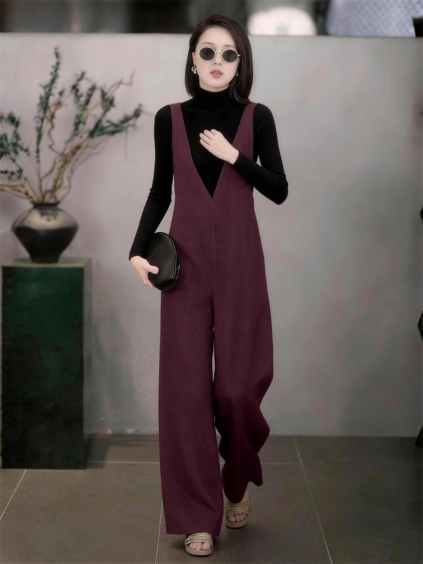 

Spring New Sle Women's Purple One-Piece Casual Faionable High Waist Straight Leg Pants Commute Comfortable Luxury Clothes