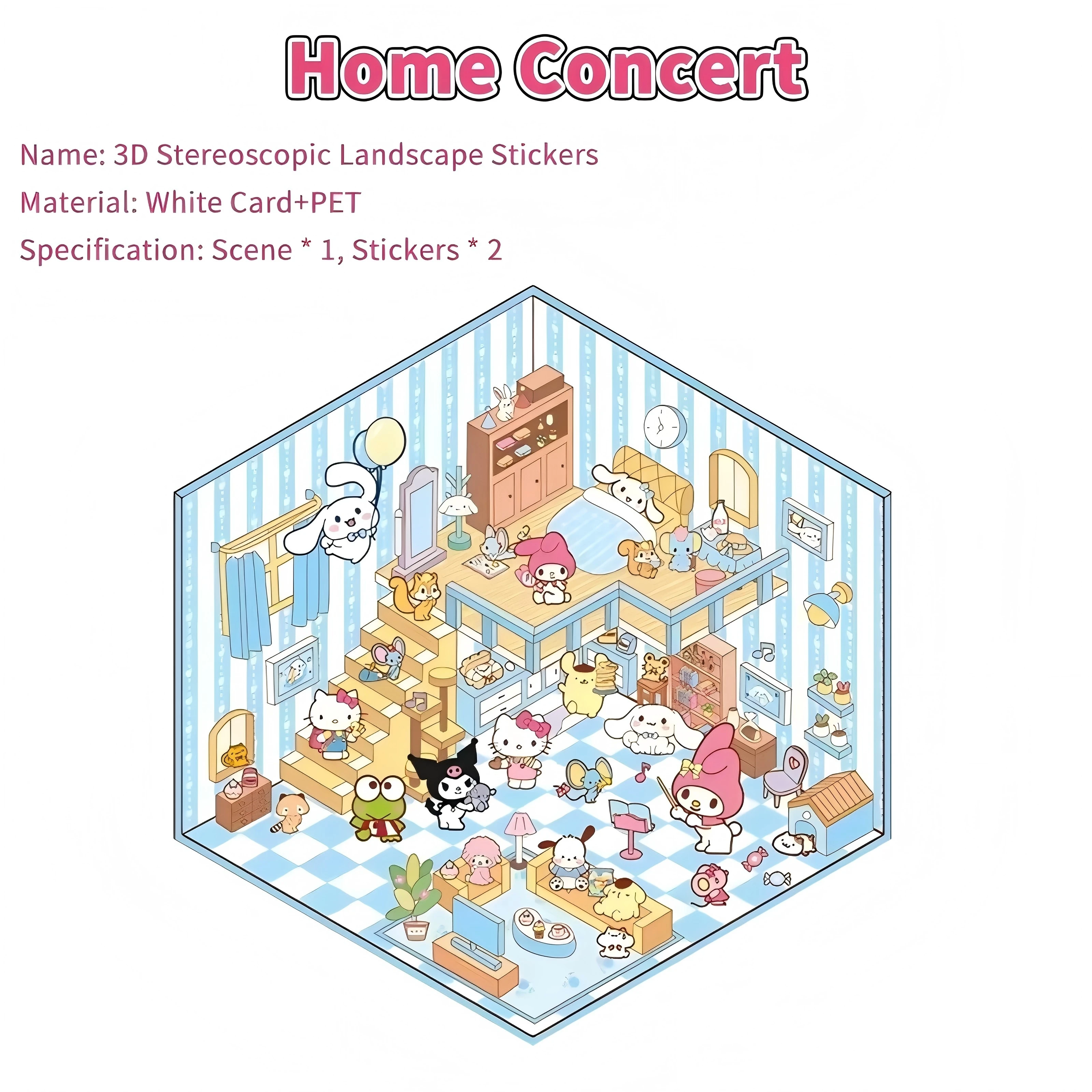 4 Stück Cartoon Sanrio Hello Kitty 3D-Aufkleber DIY Dreidimensionale Kabinenszene Stapelbare Aufkleber für Handkontoerstellung Kinderspielzeug – Detail 6