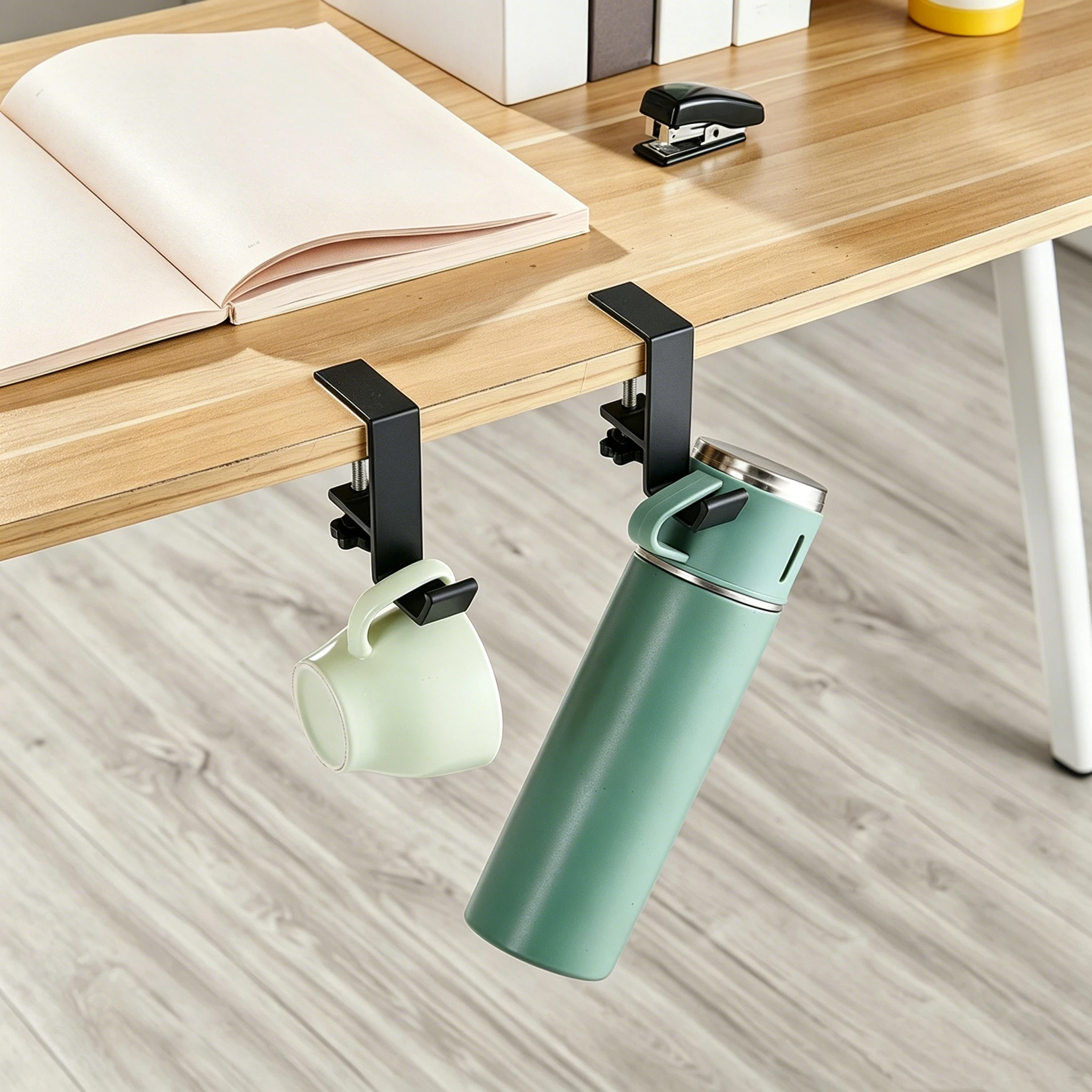 Adjustable Clamp On Desk Hook No Drill Metal Table Side Hanging Hook for Cup Bag Headset Keys Water Bottle Office Storage