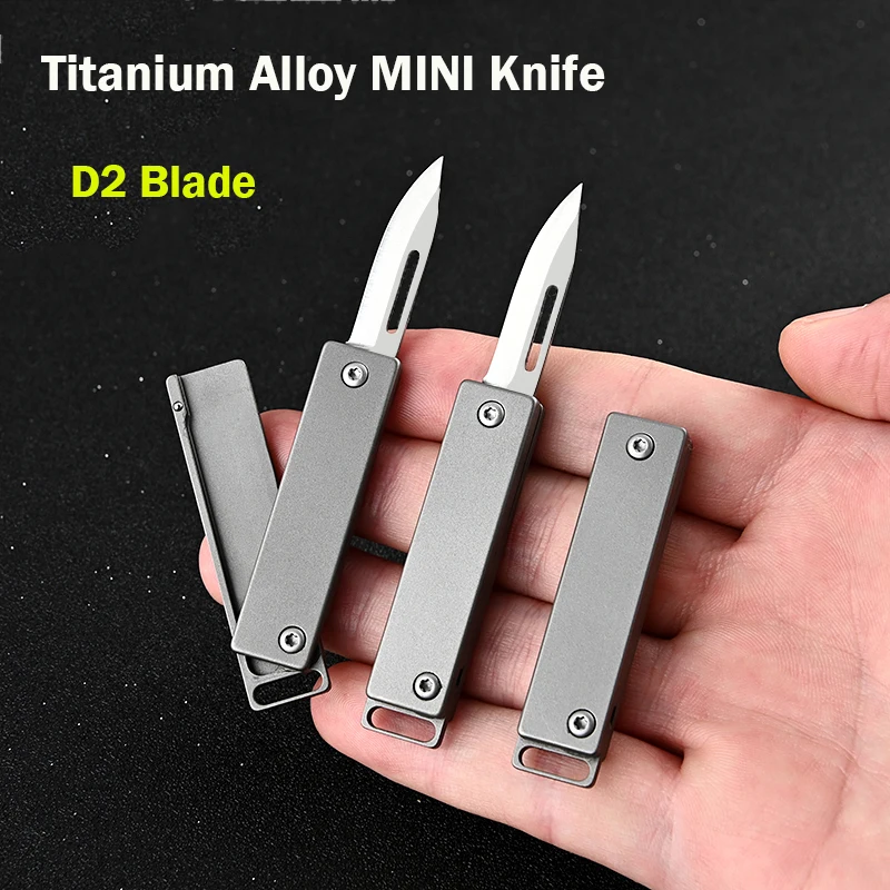 D2 Blade Titanium Alloy MINI Gear Folding Knife Multifunctional Outdoor EDC Self-defens Tool Outdoor Portable Utility Keychain