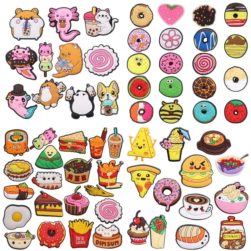 11-20PCS Cartoon Food Animal Bubble Tea Donut Cake Sushi Sandwich PVC Shoe Charms Garden Shoes Button Decorations DIY Backpack