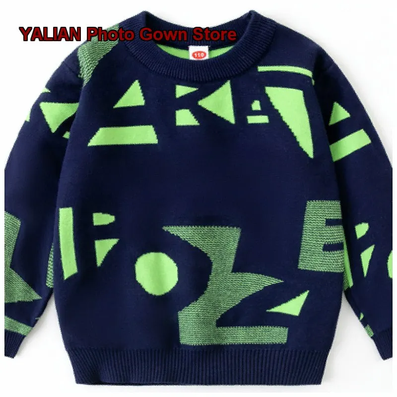 Boys Knit Pullover Autumn Winter Double-Layer Fashionable Trendy Knit Top Polo Collar Fall Style