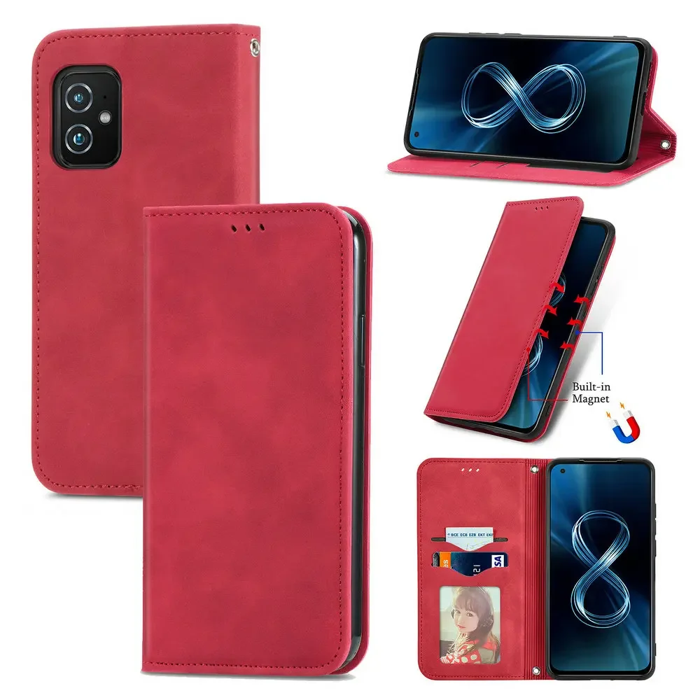 Zenfone 10 9 7 8 Flip Case Leather Smooth Wallet Skin for Asus Zenfone 8 Rog Phone 6 Pro 7 Ultimate 6D Zenfone10 ZS590KS Cover