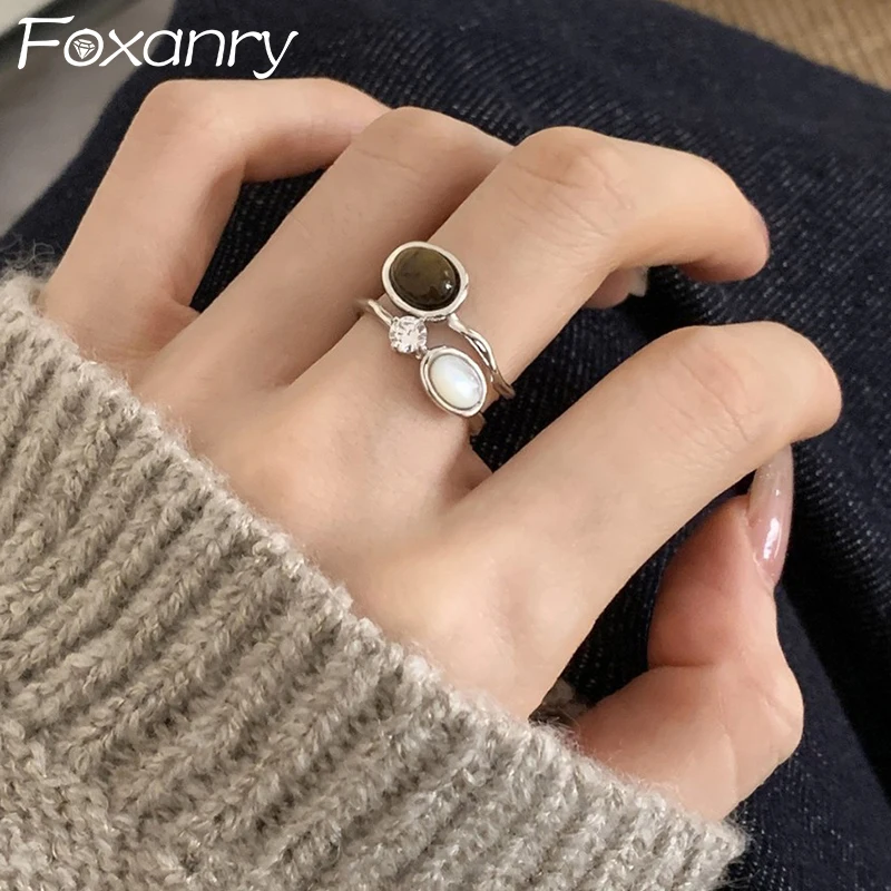 Foxanry Sparkling Zircons Engagement Ring For Women New Fashion Creative Double-layered Geometry Handmade Birthday Party Jewelry