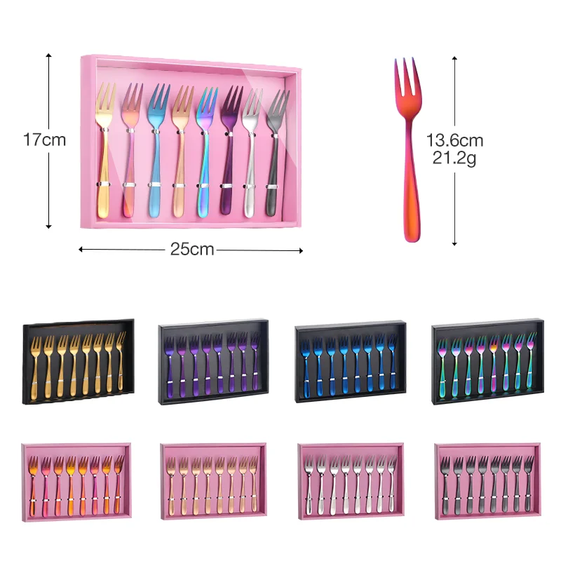 8Pcs Luxury Fruit Forks Stainless Steel Cake Dessert Salad Forks Set With Gift Box Small Tea Fork Set Tableware