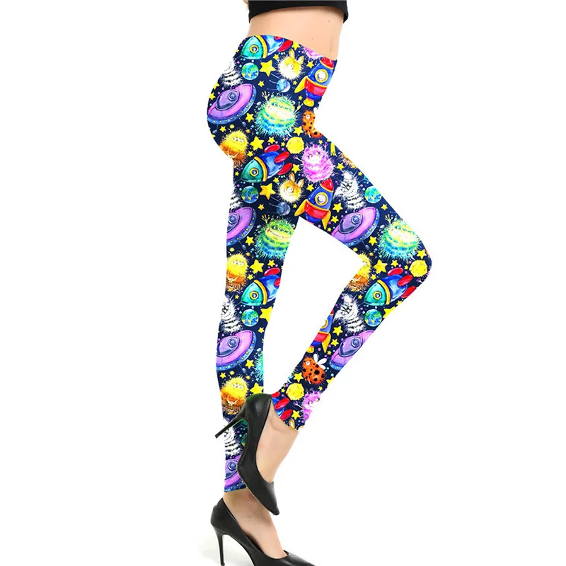 New Cartoon Fitness Ankle Length Trousers Women Leggings Print Pants Sports Tights ElasticHigh Waist Polyester