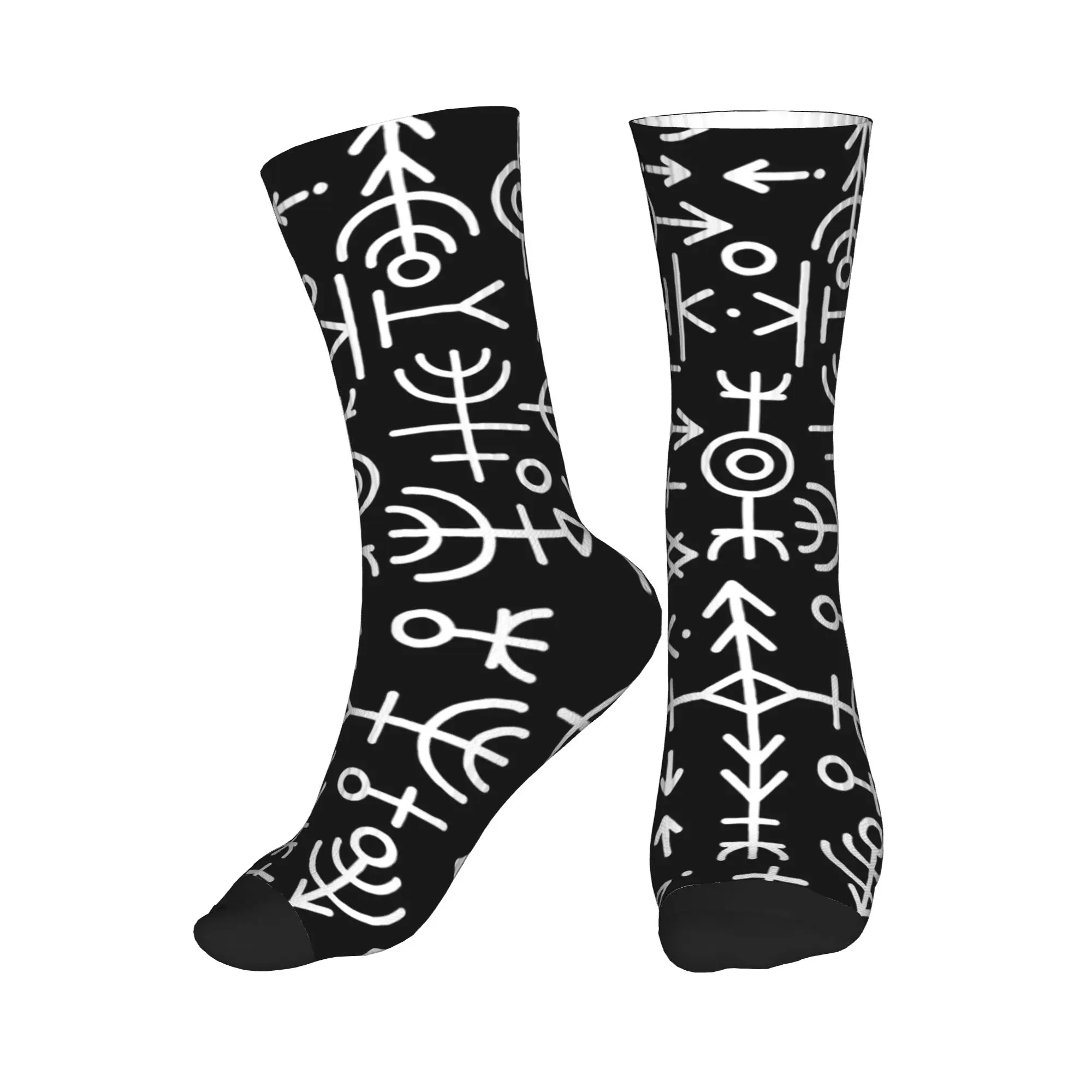 

All Seasons Vikings Runes Scandinavian Nordic Futhark Pattern Black Sport Middle Tube Socks Crew Socks Stockings for Men Women
