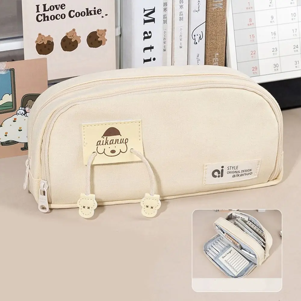 

Desktop Storage Canvas Stationery Bag Korean Style Aesthetic Multi Layer Pencil Bag Large Capacity Puppy Pencil Pouch Student