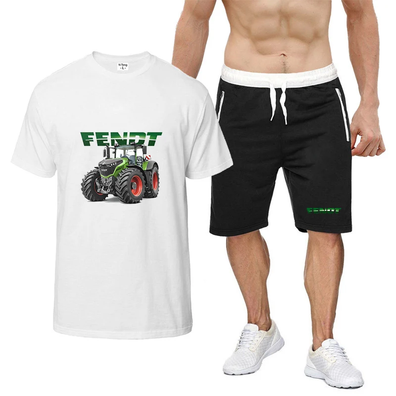 Men's 2026 Tractor FENDT Logo Print Summer Absorb Sweat Refreshing and non stick to the body T-shirt Beach Short Pants Suits