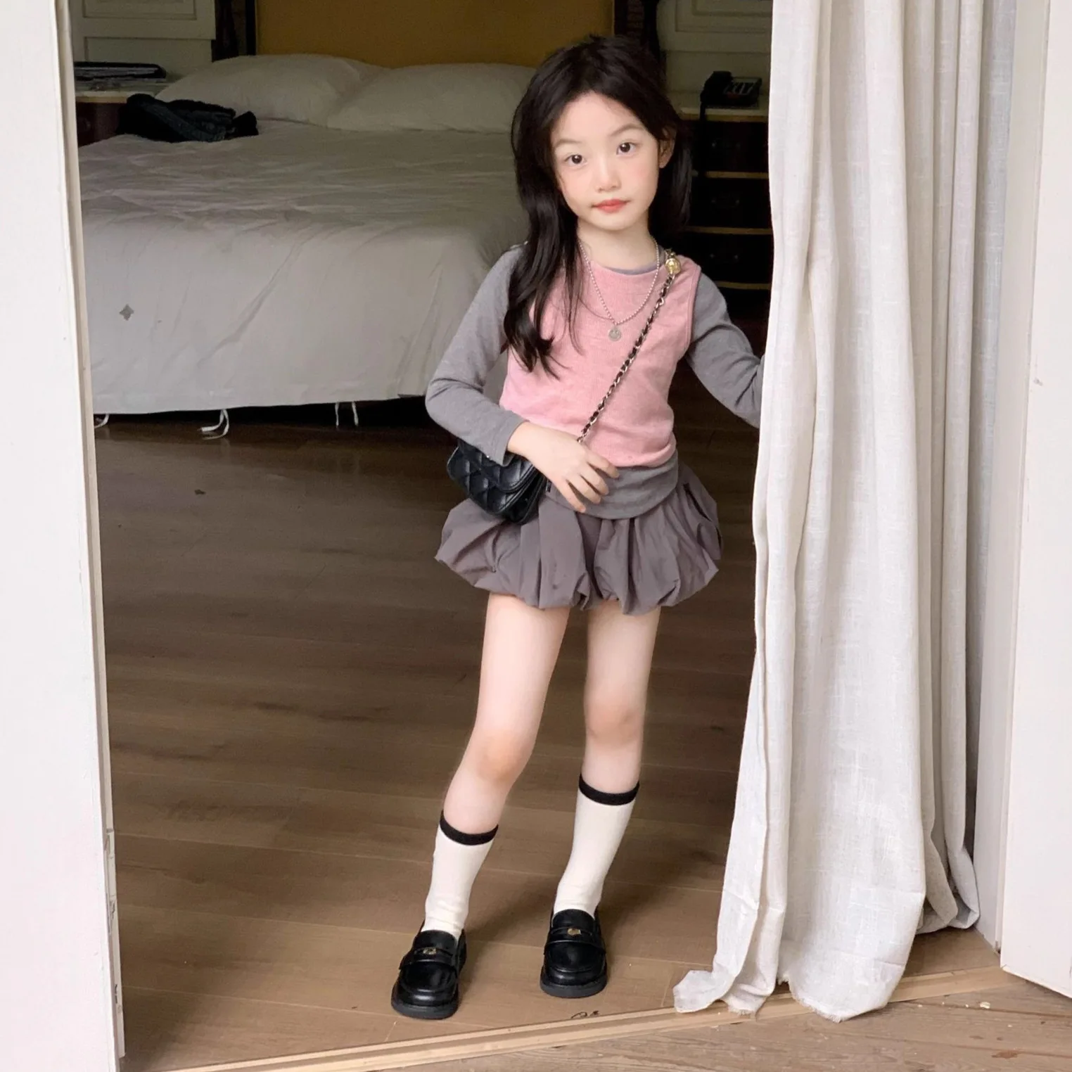 Girls' Suit 2025 Autumn New Korean  Solid Color Real Three-piece Vest with Bottoming Shirt Stacking Suit skirt