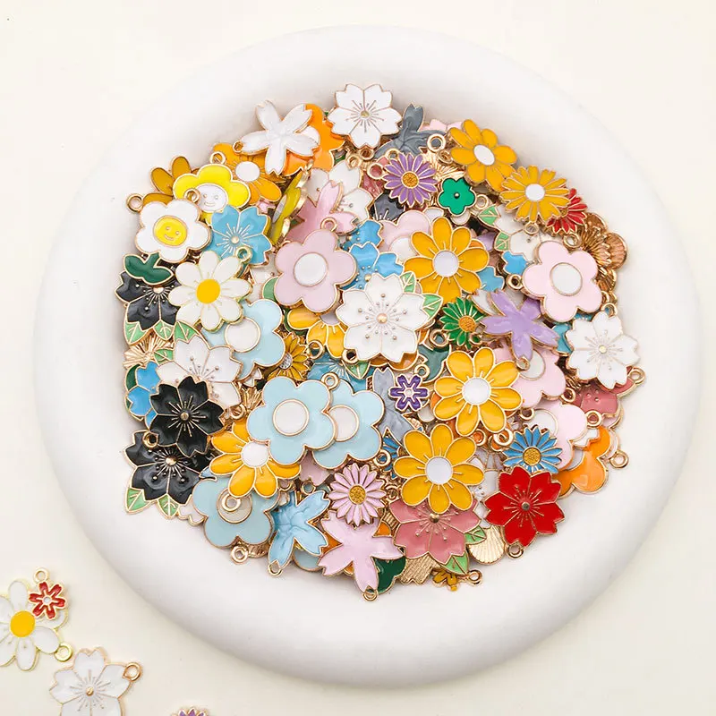 20/30/50pcs/Lot Random Mix Flower Charm Colorful Sunflower Sakura Rose Pendant Materials To Make Bracelets Earrings DIY Necklace image 5