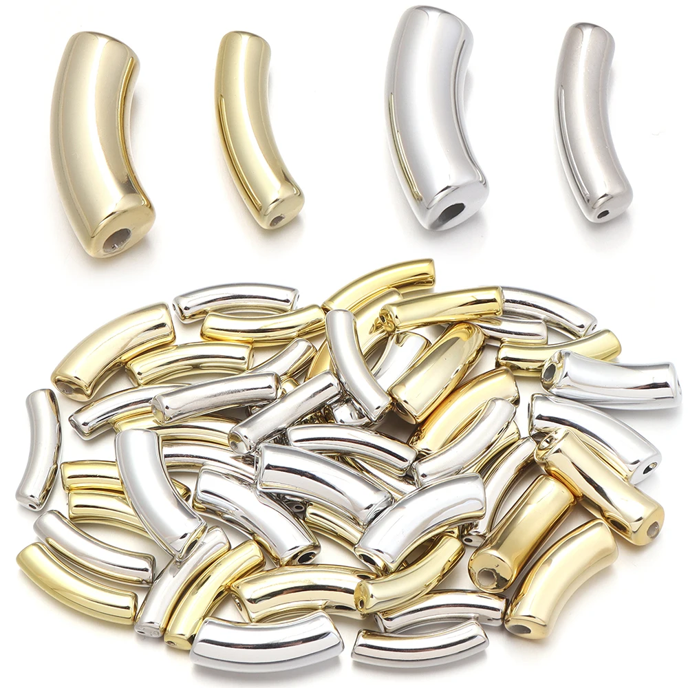 10 Stück/Set CCB Bambus-Röhrchenperlen Gold/Silber Grobe Gebogene Lose Abstandsperlen für DIY Armband Halskette Schmuckzubehör – Detail 3