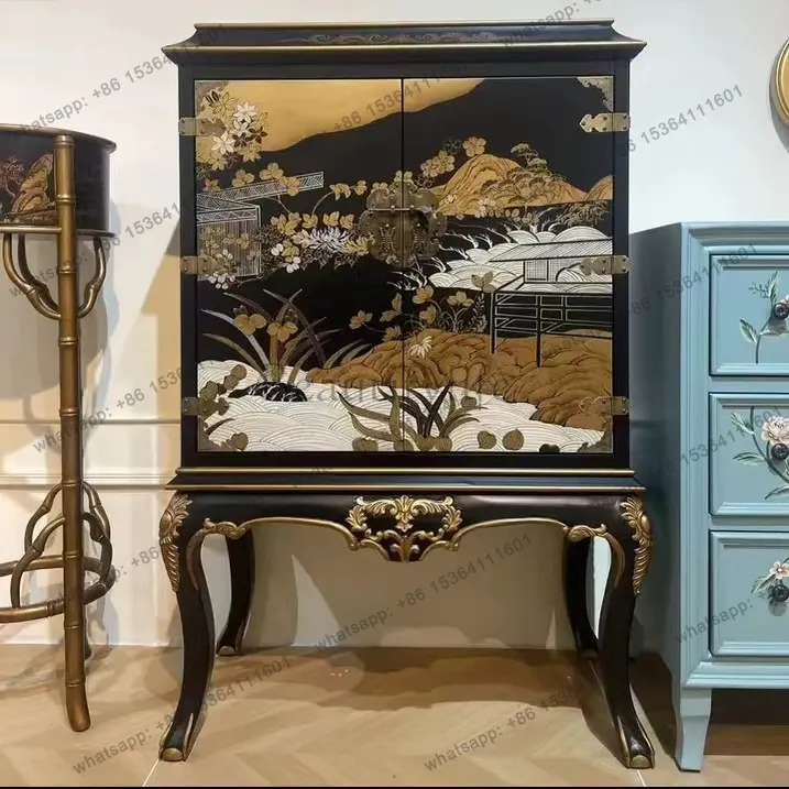 American entrance cabinet retro old painted, neoclassical, living room locker