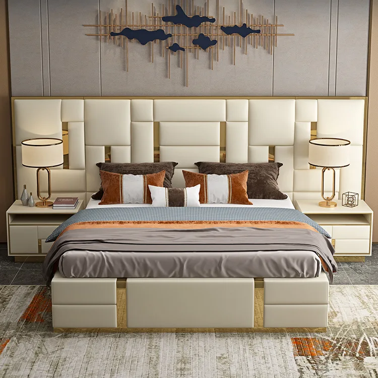 

Internet celebrity ins style hotel engineering leather bed, light luxury simple double bed, villa wedding bed 1.8 meters Italian