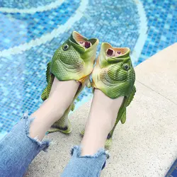 Designer peep toe fish slippers non-slip indoor bath shoes outdoor couples family animal flipflops women's beach slippers