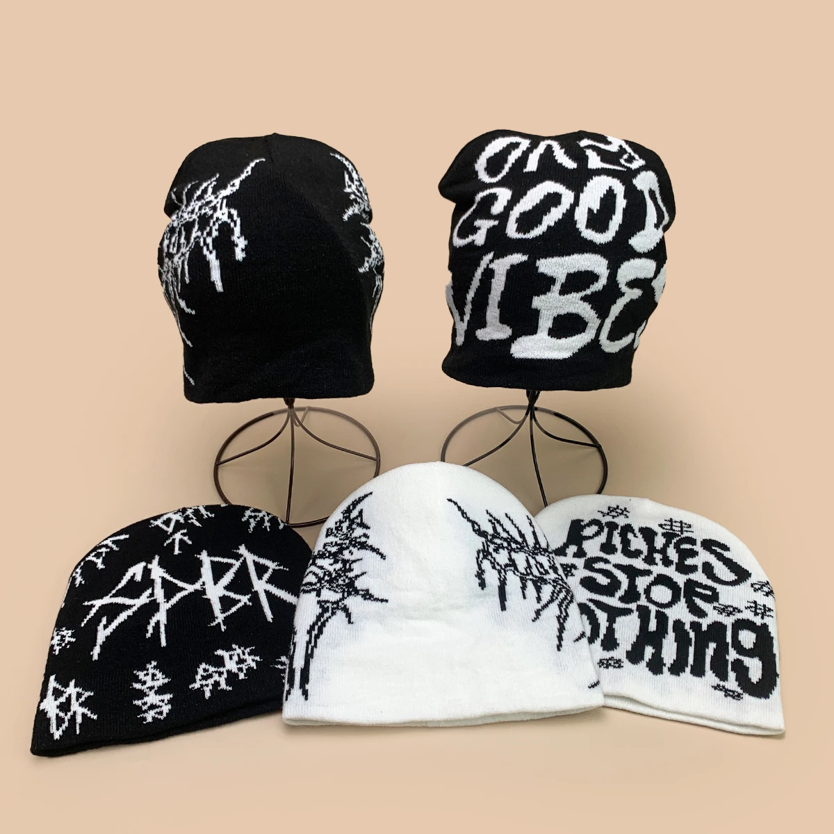 Hip-hop Dark Style Jacquard Organic Skeleton Letter Knitted Hats New Men Women Warm Personal Fashion Street Versatile Beanies