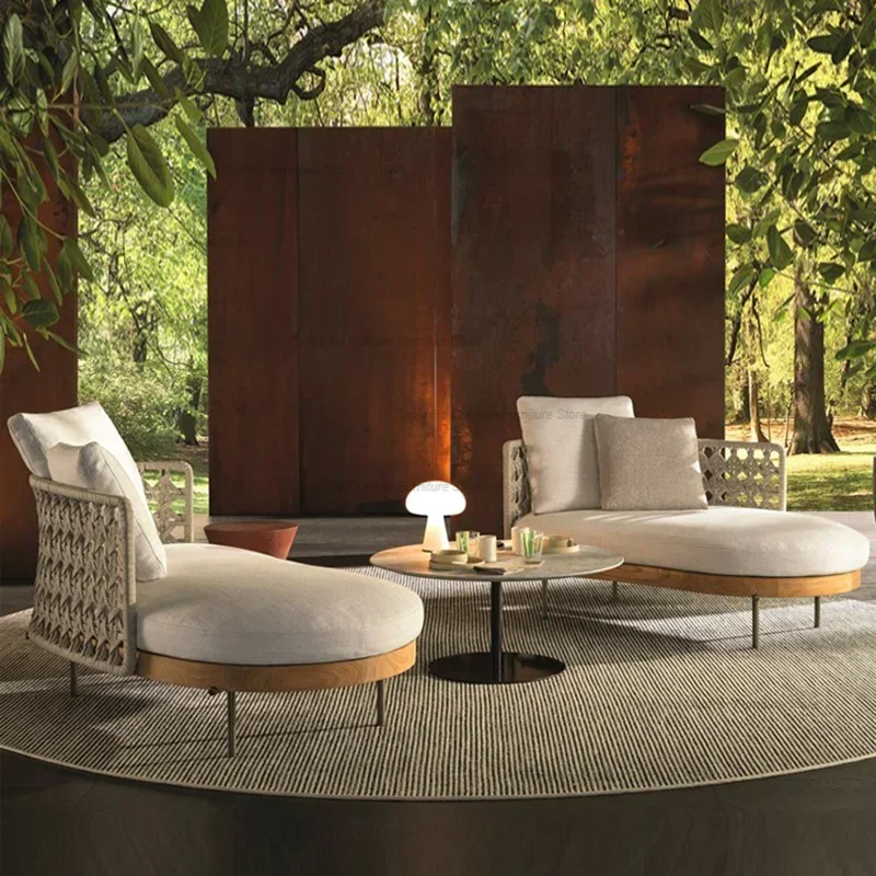 

Italian Style Leisure Teak Garden Sofas Courtyard Villa Simplicity Designer Garden Sofas Modern Outdoor Furniture Divano FYOS