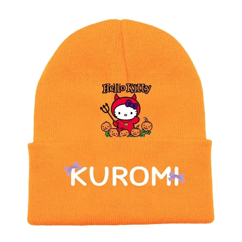 Sanrio Kuromi Topi Rajut Lucu Kartun Kepribadian Kreatif Topi Musim Gugur Musim Dingin Benang Barang Anime Hadiah Natal Halloween Grosir.