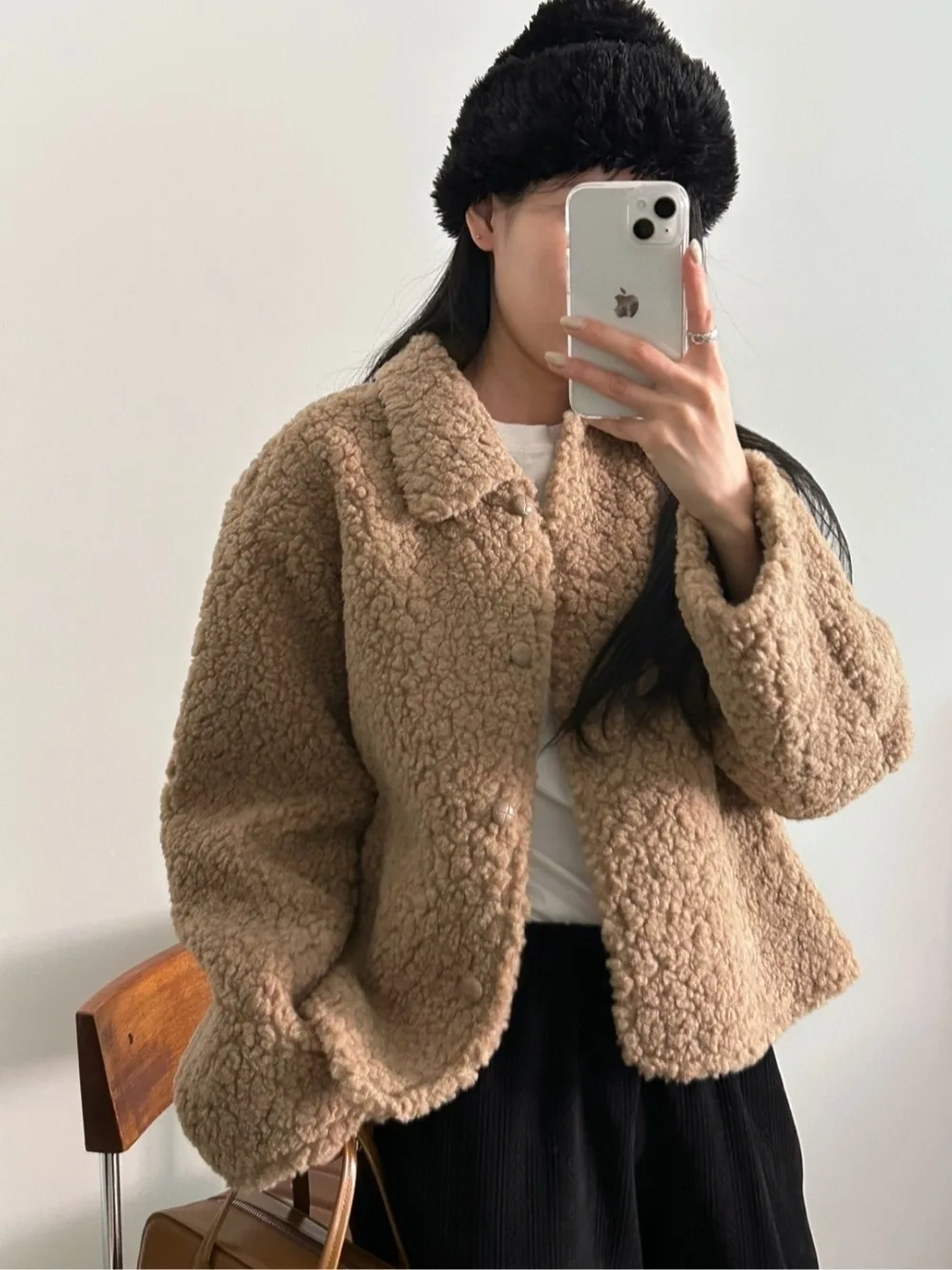 

Зимняя женская шуба из овечьего меха с воротником-стойкой и одной пуговицей, корейская шуба из воротнистой кожи и меха для повседневной носки