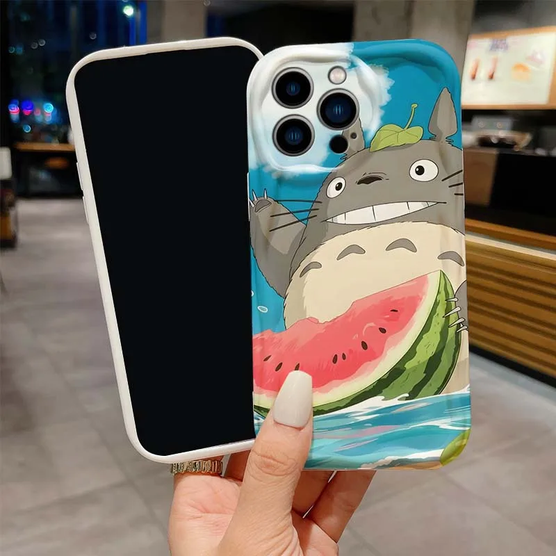 

Watermelon T-totoros Creative Phone Case For Apple iPhone 16 16E 15 14 13 12 11 XR XS X Pro Max Plus Wave Oil Cover Soft Funda
