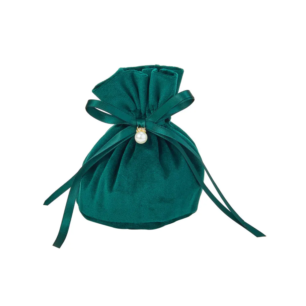 

10 Pcs Dark Green Round Bottom Drawstring Velvet Cloth Gift Pouches Jewelry Bags Charm for Wedding Christmas, Party Birthday