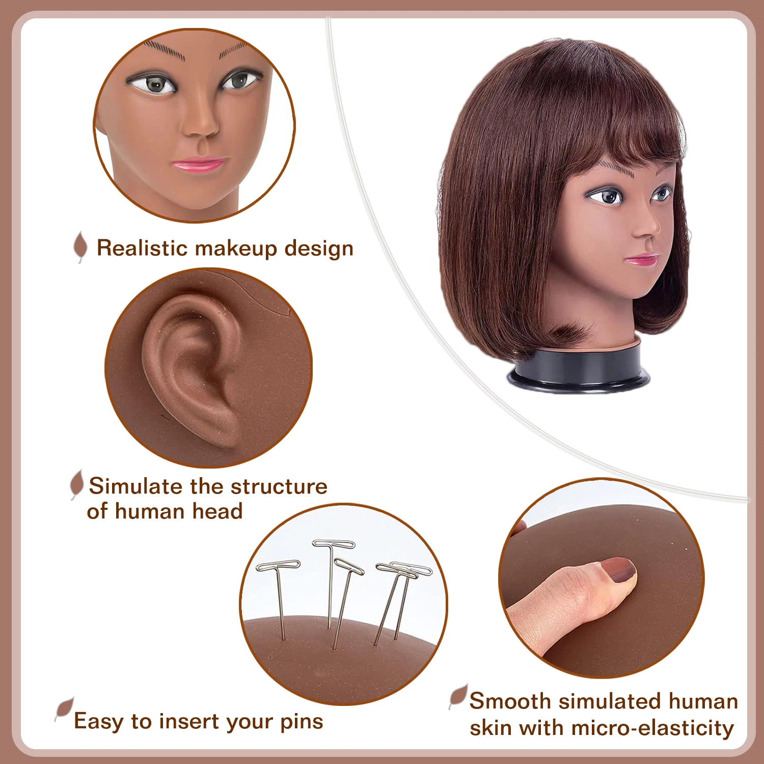 Afro Cosmetology Mannequin Head Bald Manikin head for Wigs Making Wig Display Hat Display Glasses Display with Free Clamp