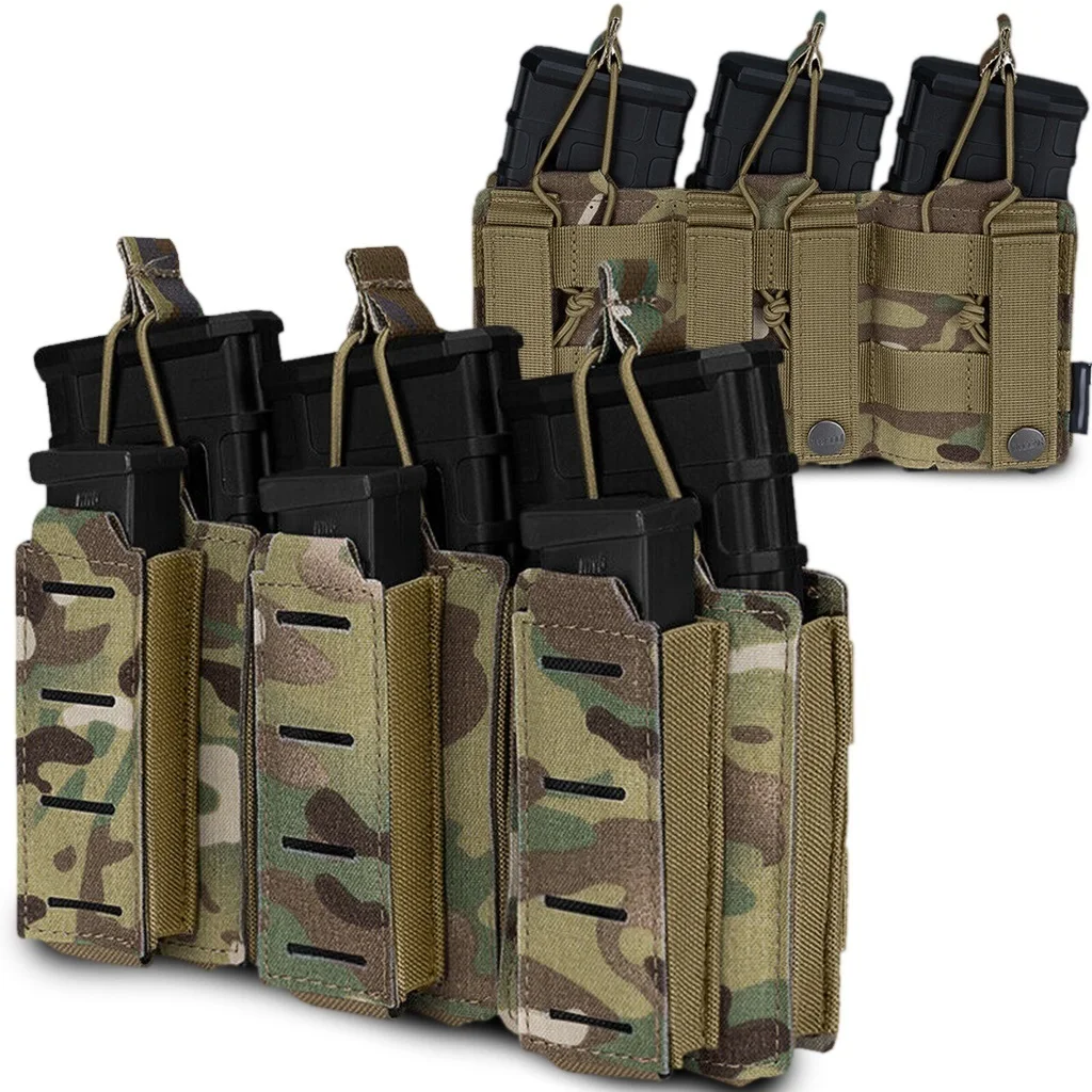 

Tactical LSR 9mm 556 Mag Pouch Triple Magazine Carrier MOLLE Pouch, Two-tier Storage, 6 Memory Bits, More Convenient